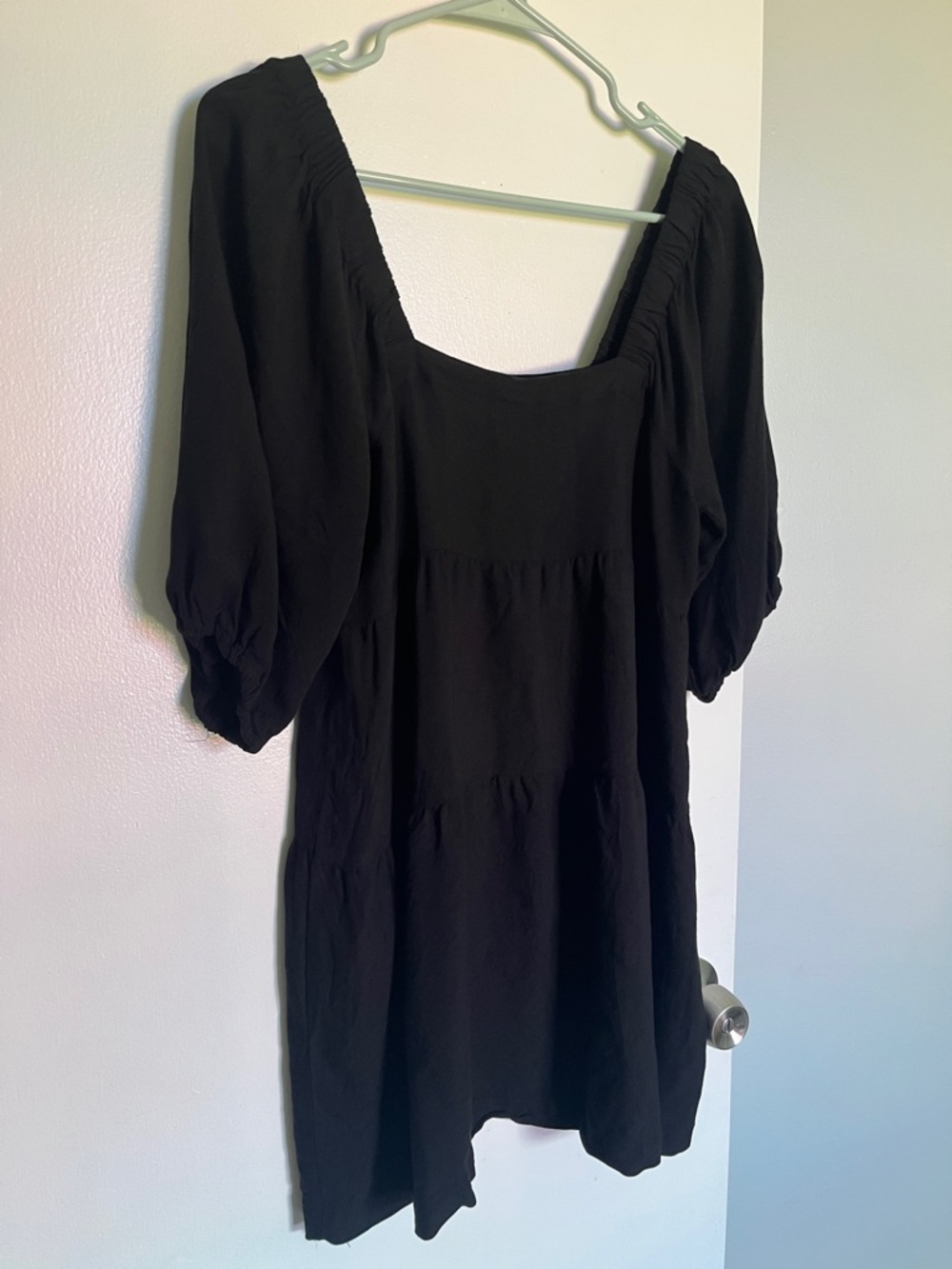 Hunter & Brown Black Square-Neck Tiered Dress with Puff Sleeves NWOT